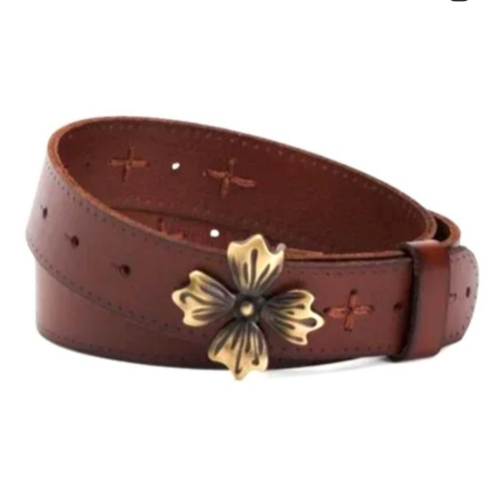 Patricia Nash Astrid Floret Leather Belt- Tan